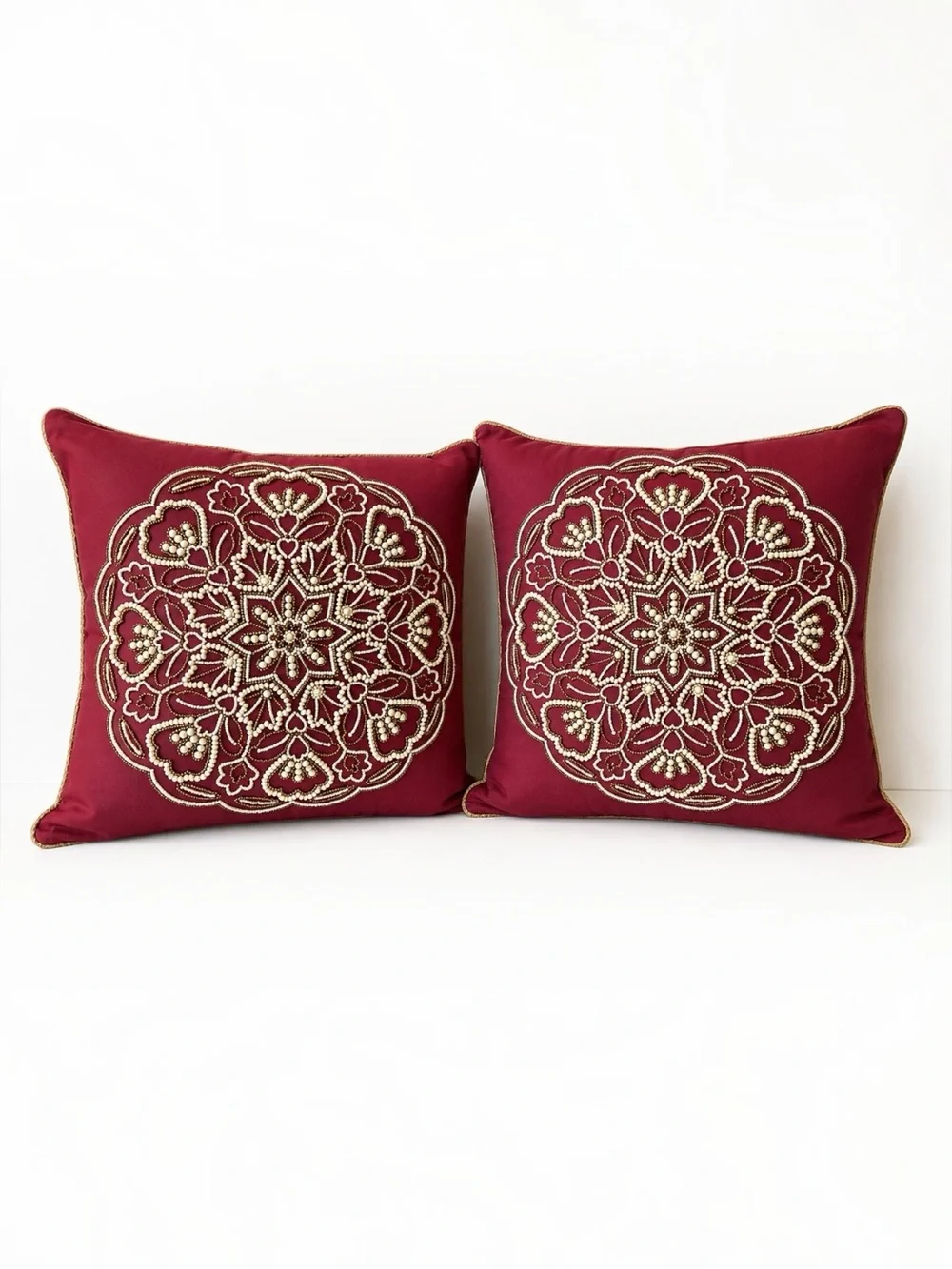 Pier 1 Burgundy Beaded Medallion Throw Pillows – Set of 2